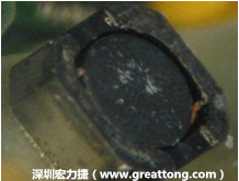 使用銀(Ag)鍍層的電源電感器(Power Inductors)，經(jīng)過推力測試后，零件端點上已經(jīng)看不到任何鍍層的痕跡了，所以其耐推力就比較小。