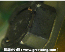 使用銀(Ag)鍍層的電源電感器(Power Inductors)，經(jīng)過推力測試后，零件端點上已經(jīng)看不到任何鍍層的痕跡了，所以其耐推力就比較小。