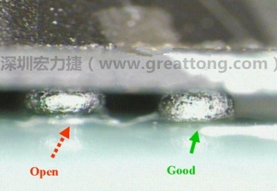BGA錫球直徑變大，表示焊錫空焊(solder skip)