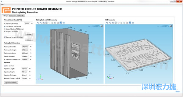 電鍍App允許PCB板設計人員導入不同的設計(包含或不含虛置圖形)，點擊計算，然后就能查看所仿真的厚度均勻性-深圳宏力捷