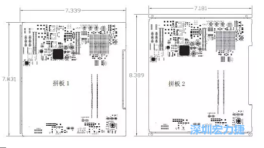 如圖11所示在兩種拼板中PCB單元的邊條位置不同，拼板1中邊條在長邊方向，而拼板2中邊條在短邊方向-深圳宏力捷