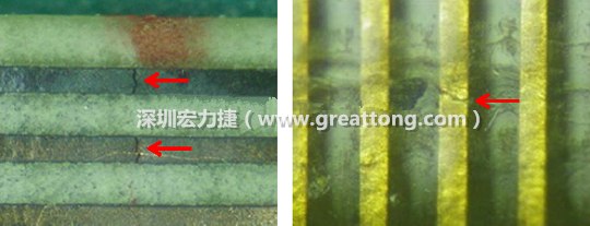 如果擔心這個方法可能對弄斷銅箔線路，也可以試著將銅箔線路旁沒有銅箔的位置切開，然后試著撕開剝離外層護膜(cover film)，達到相同的目的