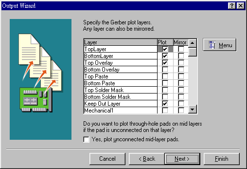 決定Gerber文件要繪制的板層，依據(jù)實(shí)際狀況勾選各個(gè)板層。