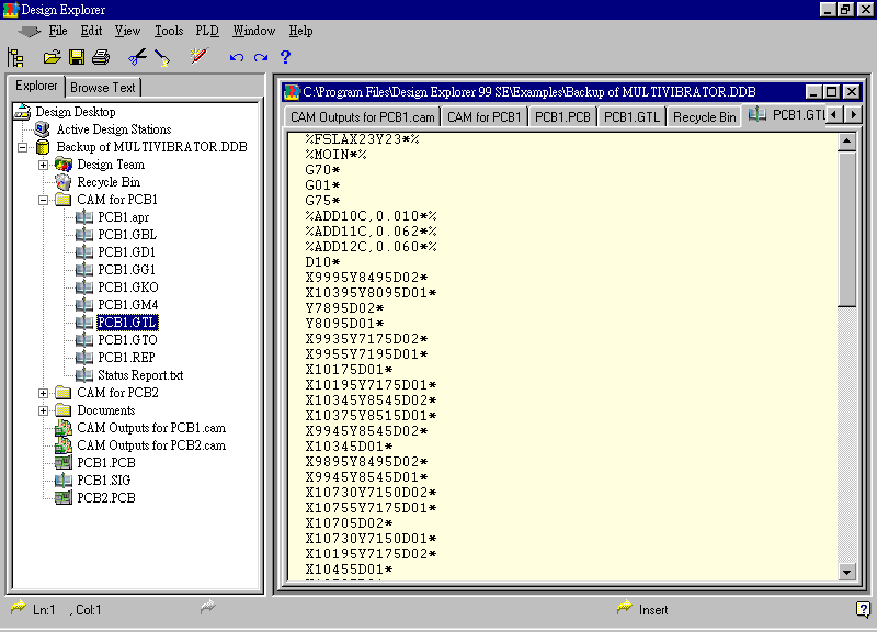 要檢查各Gerber輸出文件，則在瀏覽器中打開CAM Output for PCB1，即可看到一系列Gerber輸出文件。