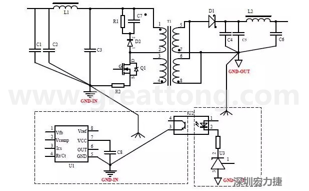 功率回路和控制回路要注意分開，采用單點接地方式
