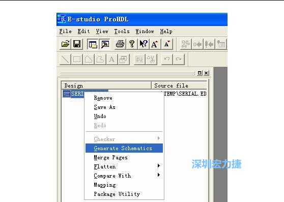 4．右鍵點(diǎn)擊 Serial.EDF 文件，選擇 Generate Schamatics：