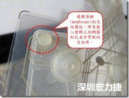 橡膠薄膜(membrane)的定位圓柱，可以用來塞入塑膠上的橢圓形孔洞，最為緊配的定位之用。