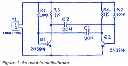圖3 非穩(wěn)態(tài)多諧振蕩器