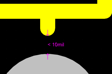 顯示每項違例的細節(jié)，本例的絲印與焊盤的間隔少于10mil.