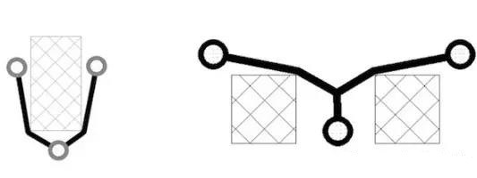 圖12：樹和(灰色顯示的)障礙物。(a)最小生成樹，(b)Steiner樹。