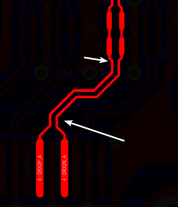 相應的要對差分對不匹配的情況作出補償，使其線長匹配，長度差通?？刂圃?mil以內(nèi)