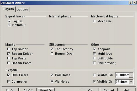 按“L”打開層設(shè)置窗口，打開各層圖形進行初步檢查，看文件有無設(shè)計上的問題或有無特殊的、在處理文件時需特別留意之處