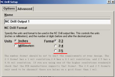 將格式改為“Inches 2：5”（ 以確保資料精度，反之孔與線路有偏移現(xiàn)象；）點OK完成鉆孔文件轉(zhuǎn)換